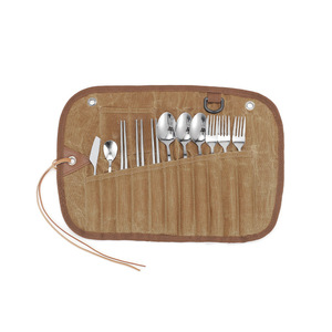 Outdoor Cutlery <b>Set</b> Storage Bag with Stainless Steel Spoon Fork Chopsticks for Camping Travel - Product Image 1