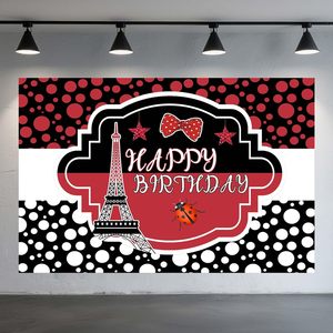 Sfondo Fotografico Personalizzabile con Coccinella e Torre <span class=keywords><strong>Eiffel</strong></span> per Feste di Compleanno, Banner per Tavolo Torta - Product Image 3