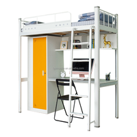 Lit superposé moderne en métal à double liaison avec bureau, armoire et bibliothèque, lit superposé pour 2 personnes pour chambre à coucher ou appartement