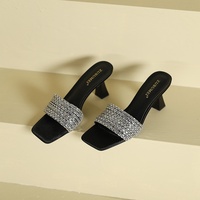 Sandales à talons hauts, Chaussures pour femmes, Chaussures de créateur été 2025, Chaussures de soirée, Pantoufles incrustées de diamants