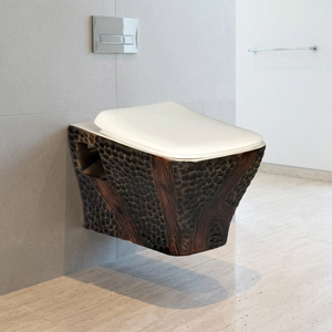Siège de toilette suspendu au mur européen certifié CE sans rebord rond/carré effet bois naturel placard à eau en céramique ensembles muraux - Product Image 1