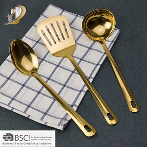 Hot Bán 3-Mảnh Vàng Thép Không Gỉ Nấu Ăn Công Cụ Thiết Lập Đồ Dùng Nhà Bếp Xẻng Súp Muỗng Nước Sốt Muỗng Chất Lượng Cao Kim Loại - Product Image 2