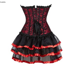 Plus Size 5XL 6XL Big Busty Ladies Gothic Korset Faldas Set Red Maduras Mujeres Corsé Vestido Malla Bustier Con 6 Busks - Product Image 4