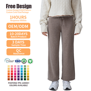 Custom Luxury Casual Knitwear Women's <b>Wool</b> Cashmere Wide Leg <b>Pants</b> High-End Drawstring Knit Trousers - Product Image 2