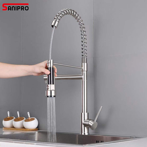 SANIPRO SUS304 mélangeur d'eau chaude et froide à <span class=keywords><strong>Double</strong></span> <span class=keywords><strong>sortie</strong></span>, robinets d'évier en acier inoxydable, robinet de cuisine à ressort - Product Image 4