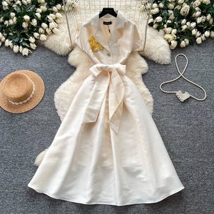 Nuevo Vestido de Verano 2026 para Mujer, Elegante, Midi, Cintura Imperio, Silueta en A, Color Sólido, Manga Corta, con Flores - Product Image 4