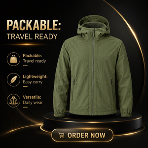 Veste coupe-vent légère pour homme, à capuche, imperméable, coupe-vent, en nylon, pour le voyage et les trajets quotidiens - Product Image 6