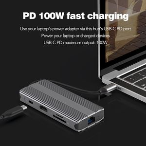 Hub USB C 8 Ports OEM 8 in1 Type C Hub avec HDMI 8K 30Hz RJ45 1000M PD 100W Compatible avec <span class=keywords><strong>MacBoo</strong></span> k Pro Del l H P - Product Image 6