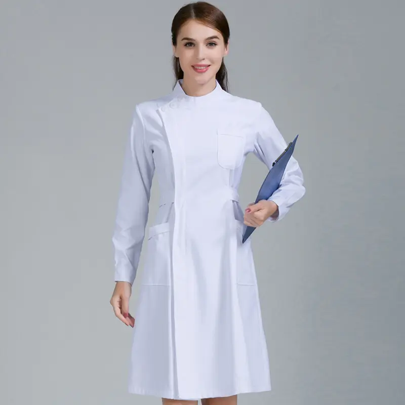 Bác Sĩ Chuyên Nghiệp White Lab Coat Dress Đồng Phục Spandex Polyester Bệnh Viện Y Tế Làm Việc Thêu Logo In
