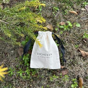 Factory Price Custom Logo Organic Cotton <b>Drawstring</b> Bag 100% Cotton Muslin <b>Pouch</b> With Black Ribbon - Product Image 3