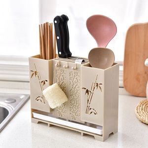 Bamboo Leaf Chopstick Holder Large Capacity Square <b>Plastic</b> <b>Kitchen</b> Draining Rack for Chopsticks Spoon Storage - Product Image 2