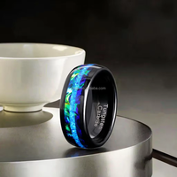 POYA Bijoux à la mode 8mm bleu azur opale de feu incrustation nébuleuse anneau carbure de tungstène pour mariage fiançailles fête cadeau
