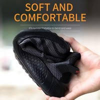 Chaussures de travail de sécurité respirantes à bout en acier tissé à la mouche pour femmes à la mode Botte de construction à semelle souple en caoutchouc antidérapante pour travailleur