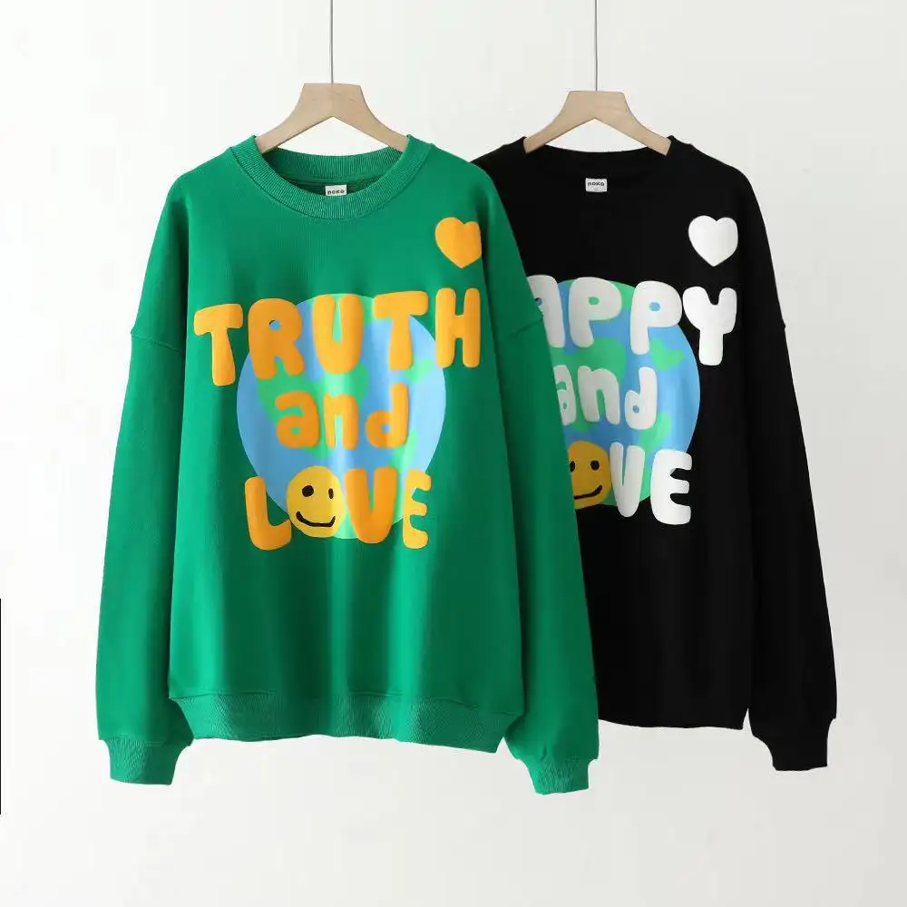 Love Couple Sweatshirt Hoodie Casual Fashion 3D Puff Print Hoodies Women Autumn Coat