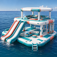 Île flottante gonflable personnalisée avec logo, toboggan, auvent, canapé, table pour lac, complexe hôtelier, vente en gros