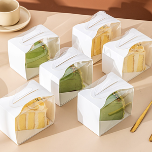 Blanc Clair Triangle Sandwich Tranche Gâteau Boîte Gâteau Au Fromage Transparent Gâteau Papier Boîtes Avec Poignée - Product Image 1