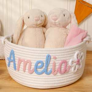 Personalized Cotton Rope <b>Basket</b>, Handmade <b>Nursery</b> Toy Storage Organizer, Baby Shower Gift, Pet Toy Bin, Custom <b>Laundry</b> <b>Basket</b> - Product Image 2