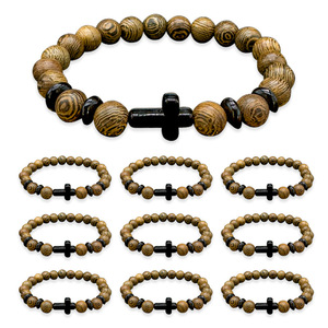 Pulseras con cuentas de madera de ala de pollo en forma de cruz de estilo religioso de alta calidad accesorios de moda al por mayor - Product Image 3