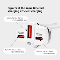 Chargeur de voiture en gros PD30W+QC30W(60W) à charge rapide pour adaptateurs de téléphone portable, chargeur allume-cigare USB QC5.0 18W