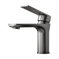 Robinet moderne minimaliste en acier inoxydable brossé à trou unique, avec valve en céramique, eau chaude/froide pour lavabo, salles de bain et meubles-lavabos.