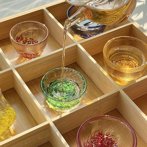 Ensemble de tasses à saké en verre coloré BAMBUS, style japonais à neuf compartiments, <span class=keywords><strong>mini</strong></span>-tasses à thé Shaojiu, verres à vin blanc, vaisselle, plus de 10 pièces - Product Image 4