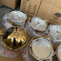 Calentador de Alimentos Térmico para Buffet de Hotel, Juego de Calentadores de Alimentos Dorados, Recipientes Redondos de Acero Inoxidable de 6L con Tapa Enrollable para Hotel