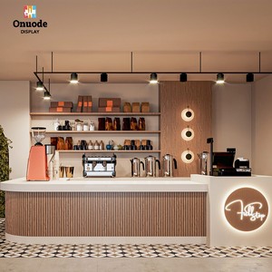 Stand d'affichage de comptoir de café personnalisé Conception de kiosque de café complet | Solutions de mobilier d'intérieur de café à guichet unique Design de magasin complet - Product Image 1
