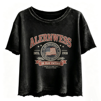 T-shirt personnalisé Kornit DTG pour homme, noir, effet délavé, coupe courte, motif drapeau américain vintage, style streetwear usé, OEM