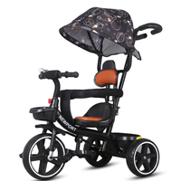 Tricycle poussette 4 en 1 pour bébé avec auvent pare-soleil, poignée de poussée et barre de sécurité pour les enfants de 1 à 6 ans