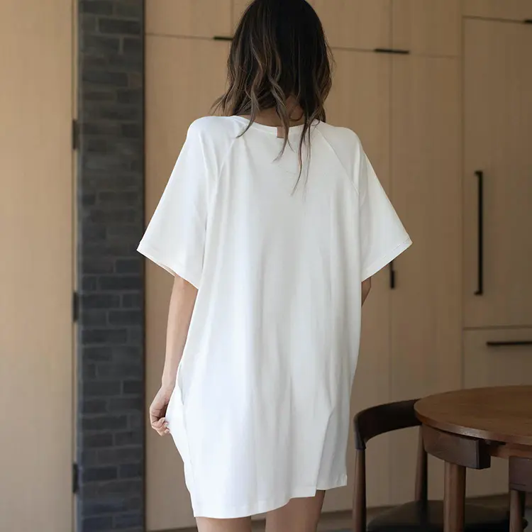 Übergroße T-Shirts Kleid mittellange Pima-Baumwoll kleider für Damen schlafen zu Hause tragen Outfit Freizeit kleidung Känguru-Taschen