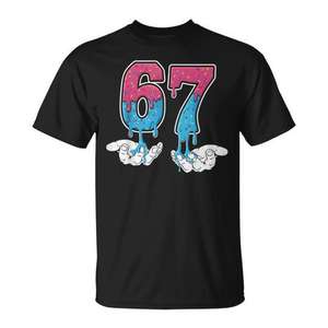 T-shirt 67 Ice Cream Drip nera con grafica meme da uomo - Product Image 1