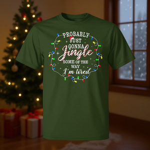 T-shirt natalizia Tired Jingle Lights per adulti, camicia unisex per le vacanze - Product Image 3