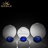Trofeo de Premio Círculo de Excelencia de Cristal con Base Azul, Diseño de Moda, Gran Venta, Ideal para Regalo Empresarial