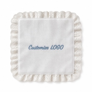 Servilleta de Algodón Moderna y Duradera con Bordado Personalizado, Cuadrada, con Ribete de Encaje Blanco, Decoración Elegante para Mesa, Hecha a Mano con Logotipo - Product Image 1