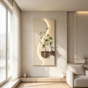 Luz LED 3D con textura de arenisca, arte <span class=keywords><strong>mural</strong></span> nórdico para pared, decoración con soporte de florero de vidrio, planta verde artificial, decoración para el hogar - Product Image 5