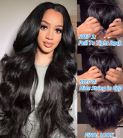 Perruque en cheveux humains en V, ondulée 3D, sans colle, demi-perruque à clipser avec cordon de serrage invisible