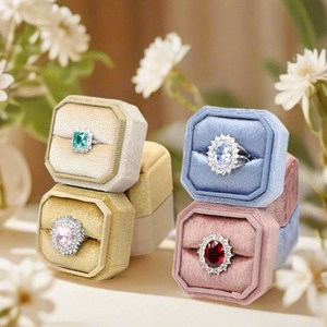 OEM Personalized Wedding Proposal Velvet <b>Ring</b> Pendant <b>Box</b> 2 Slot Engagement Jewelry Container Octagonal High Quality Jewelry <b>Box</b> - Product Image 6
