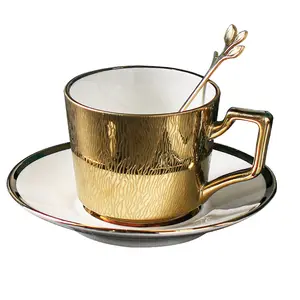 Factory directly supply gold /silver Cup With Saucer Set Ceramic Coffee Mug plate set for home decor kitchen tea wedding party