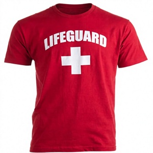 Camiseta roja de salvavidas para hombre, de algodón, con cuello redondo, manga corta, disfraz para fiesta en la playa - Product Image 3