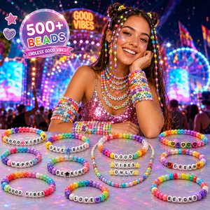 Kit de perles DIY 24 compartiments, perles ton sur ton arc-en-ciel avec lettres de l'alphabet, étoiles et fleurs pour la fabrication de bracelets et de bijoux - Product Image 4
