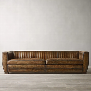 Sofá de Cuero RH ROURKE, Chesterfield de Cuero Genuino de 3 Plazas con Patas de Metal, Muebles de Sala de Estar de Lujo en Color Marrón Oscuro - Product Image 3