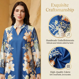 ชุดเดรสยาวประดับลูกปัดสีน้ำเงินสไตล์ทรอปิคอลสำหรับคอลเลคชั่นวันหยุด - Product Image 3