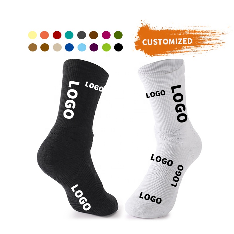 Design Custom Logo Socks Print Embroidered Jacquard Customised Socks White Black Unisex Men Cotton Socks