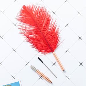 Vintage Ostrich <b>Feather</b> <b>Top</b> Twist Metal Ballpoint Pen, European Retro Plume Rotating Signature Pen Custom Logo - Product Image 3