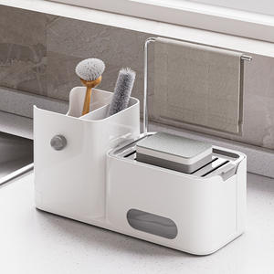 Organisateur d'évier de cuisine Jia Baishi avec porte-éponge et distributeur de savon, boîte de rangement multifonction pour comptoir - Product Image 1