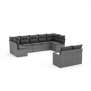 Ensemble de canapés de jardin en rotin PE gris, structure en acier, 6 places, mobilier d'extérieur, design contemporain - Product Image 1