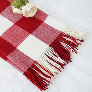 Soft <strong>Throw</strong> Checkered Wool Blanket Tassel Cozy <strong>Throw</strong> Blanket Woven <strong>Red</strong> White Black Plaid Shawl with Tassels for Women - Product Image 4