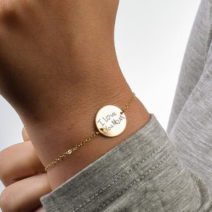Delicate Personalized Handwriting <strong>Bracelet</strong> 925 <strong>Sterling</strong> <strong>Silver</strong> <strong>Initial</strong> Engrave Disc Coin <strong>Bracelet</strong> - Product Image 1