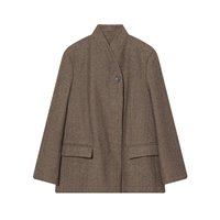 Blazer en laine tissée marron pour femme, col montant, bouton unique, coupe ample, manteau vintage, veste à manches longues