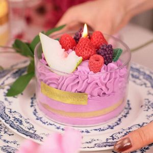 Bougie parfumée en verre rond en forme de gâteau de dessert aux fruits, décoration d'anniversaire pour la maison - Product Image 1